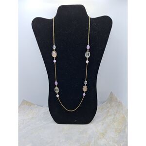 Avon SAQ Women's Beaded Necklace Pink and Gold Tone Boho Grandma Chic Vintage